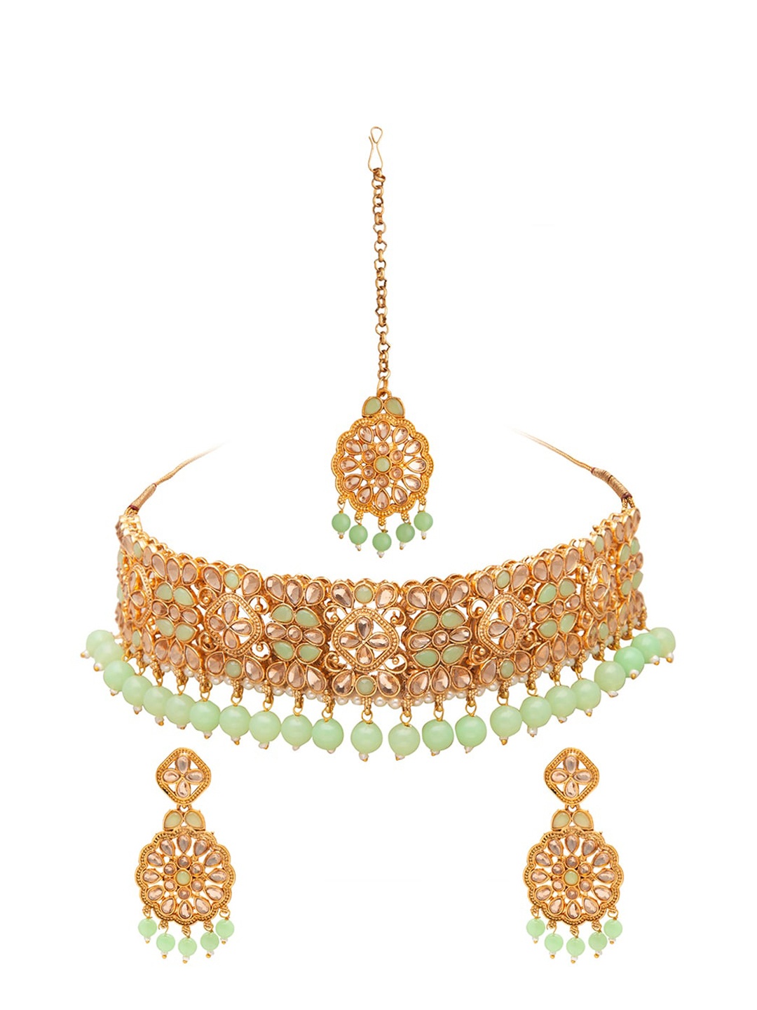 

Shining Jewel - By Shivansh Women Gold-Plated Lime Green & Pink Jewellery Set