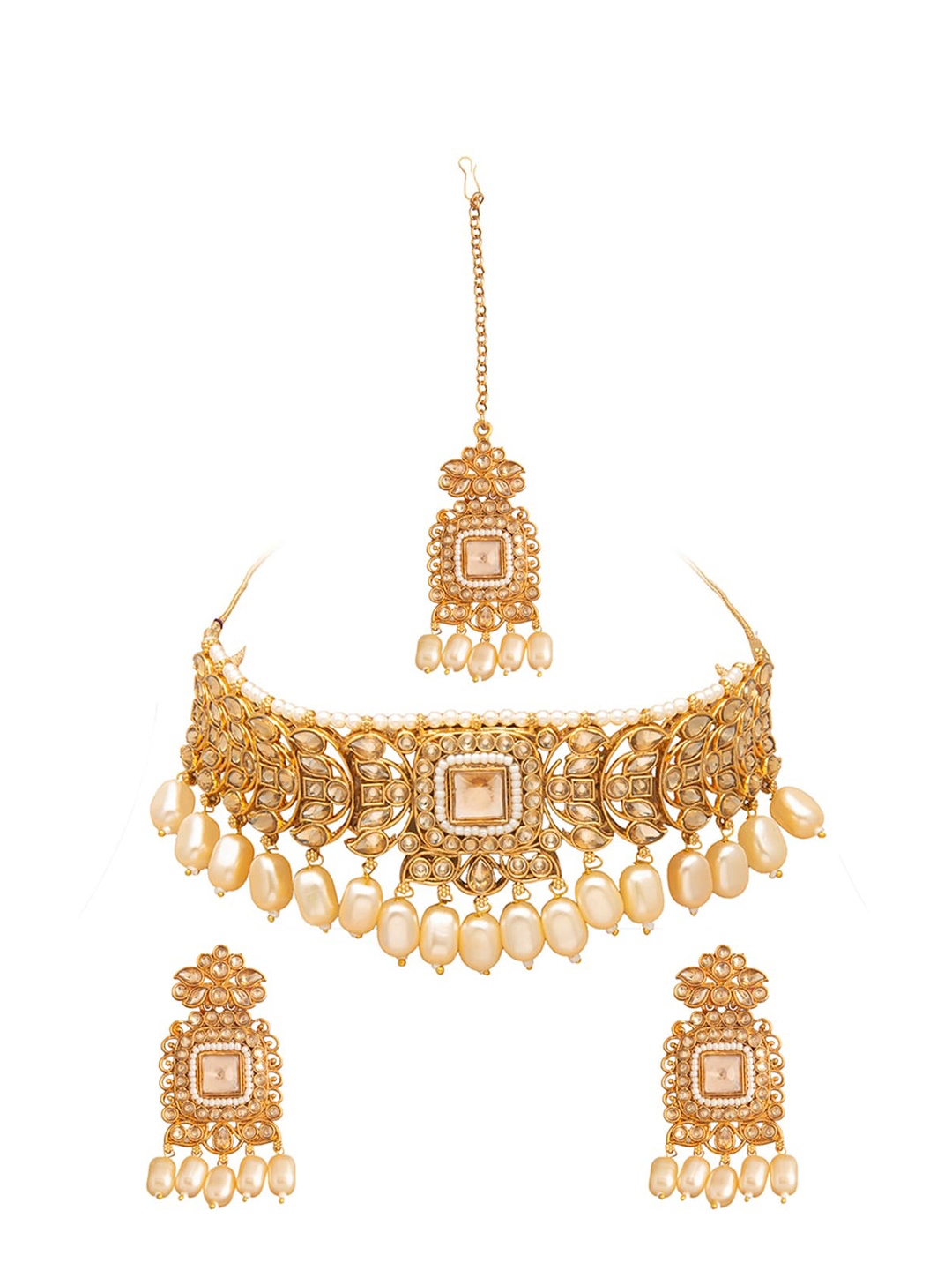 

Shining Jewel - By Shivansh Women Gold-Plated & Gold-Toned Kundan-Studded Jewellery Set