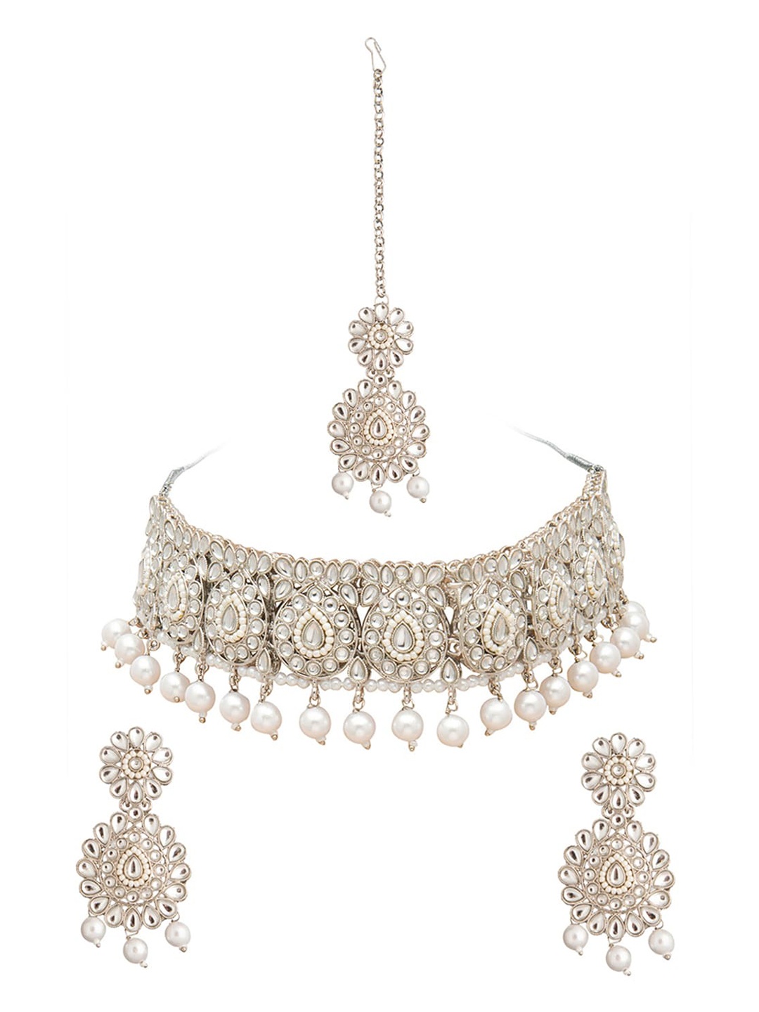 

Shining Jewel - By Shivansh Silver-Plated White Kundan-Studded Jewellery Set