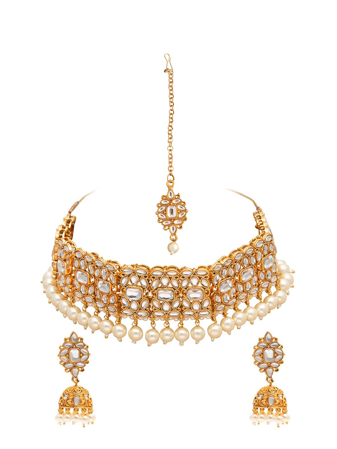 

Shining Jewel - By Shivansh Women Gold-Plated White Kundan-Studded Jewellery Set