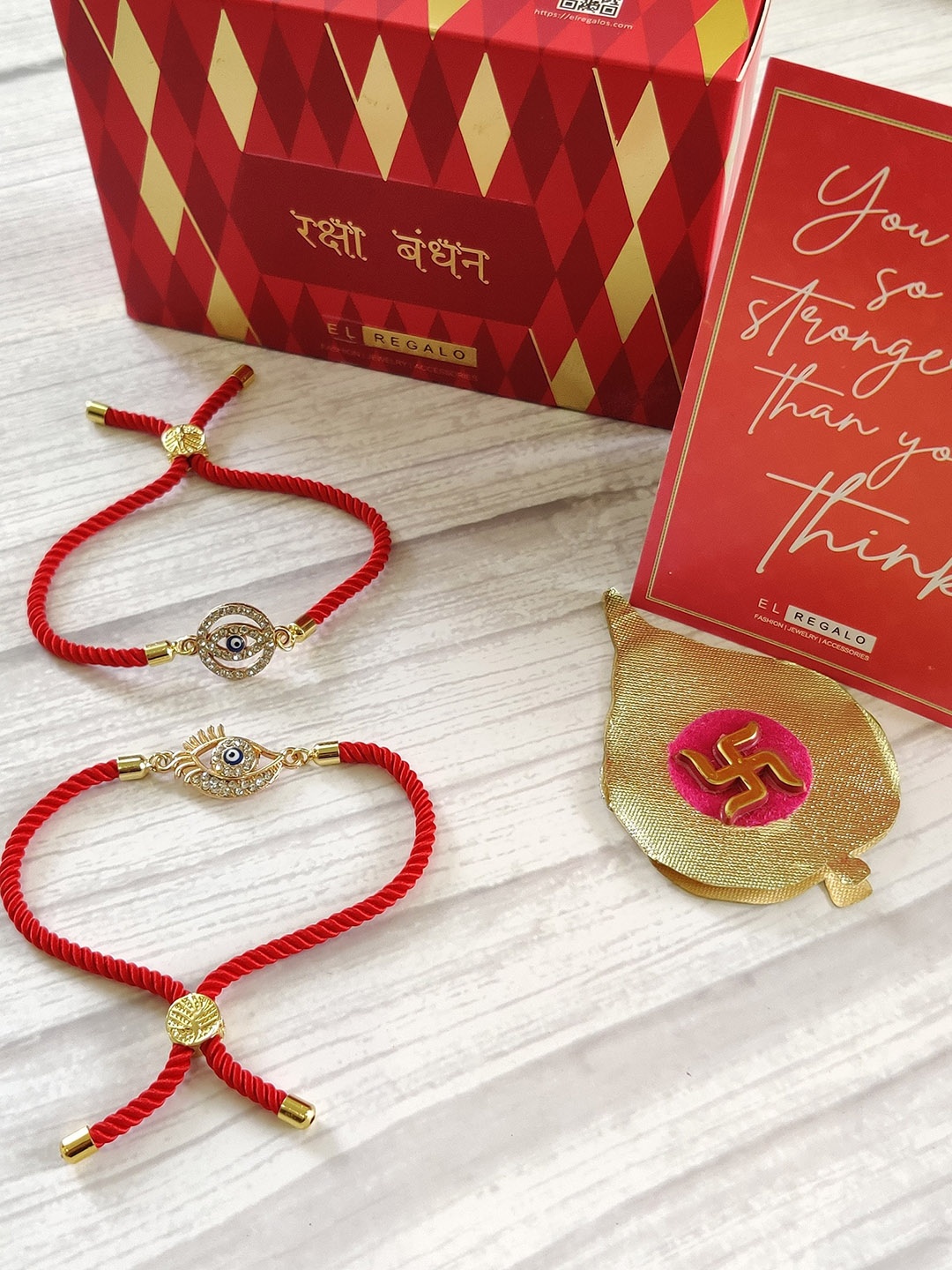 

EL REGALO Bhaiya Bhabhi Red Gold-Toned Set of 2 Evil-Eye Rakhi