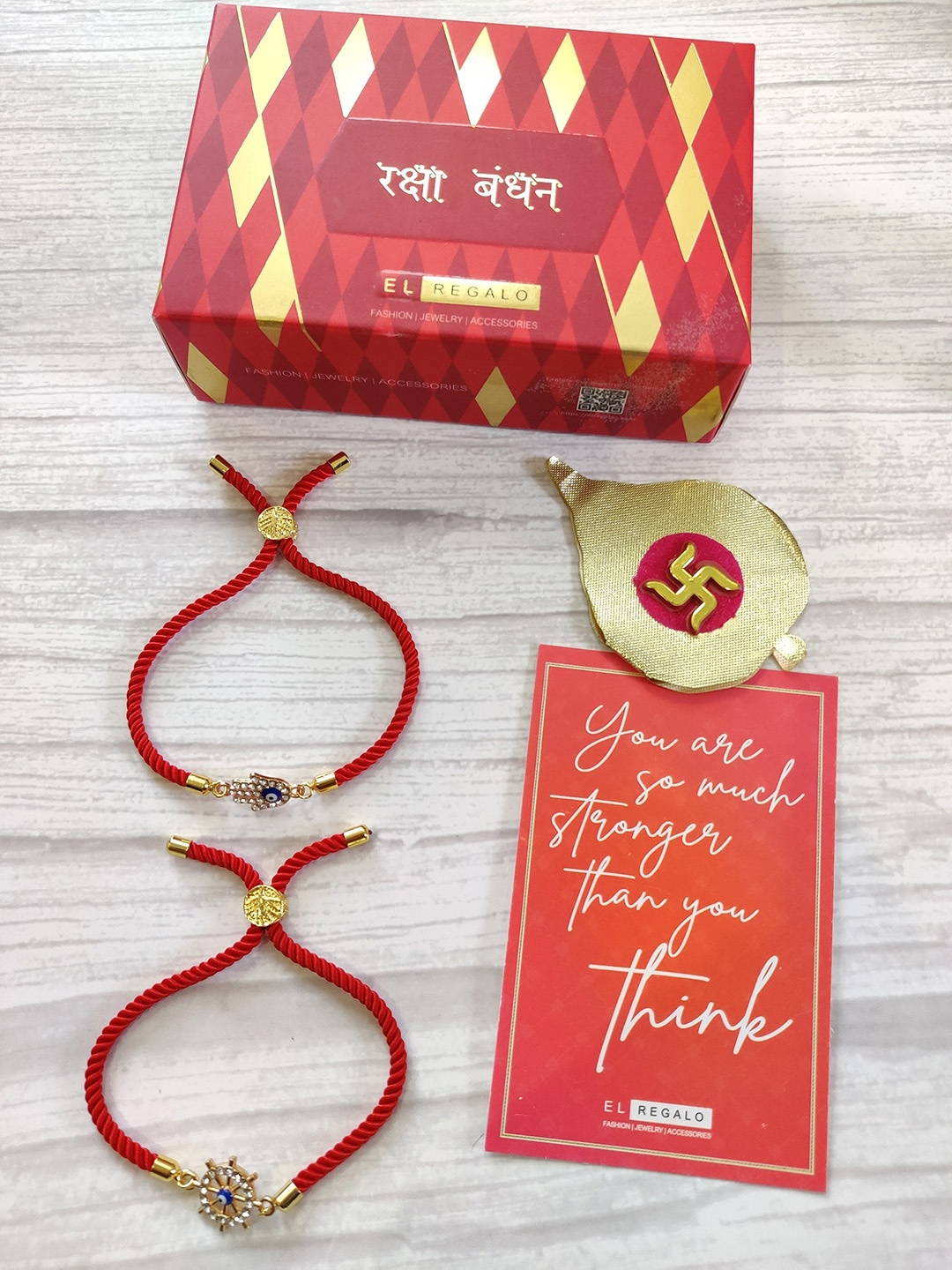 

EL REGALO Bhaiya Bhabhi Set Of 2 Red Blue Stone-Studded Rakhi