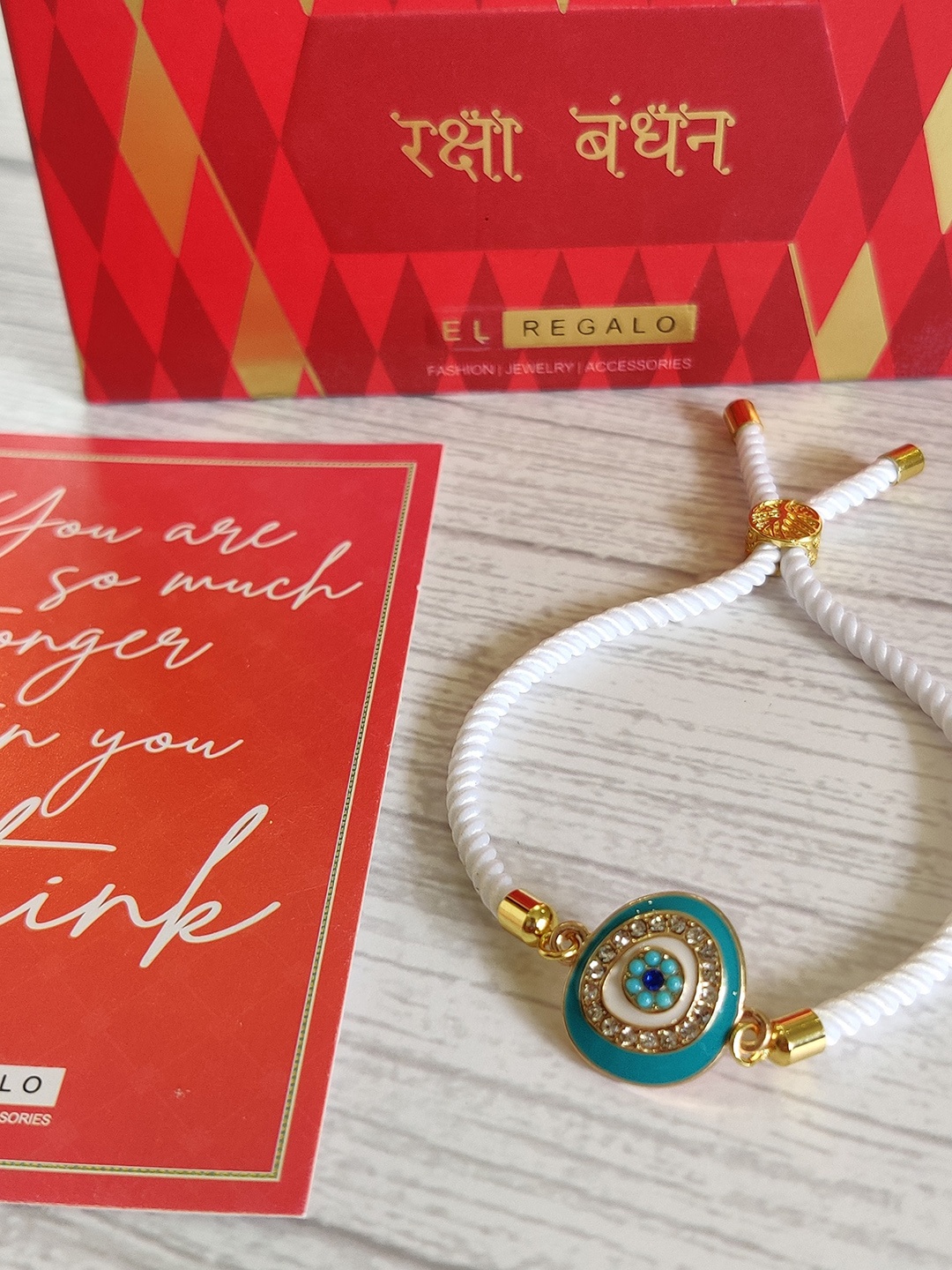 

EL REGALO Blue & Gold-Toned Evil-Eye Rakhi