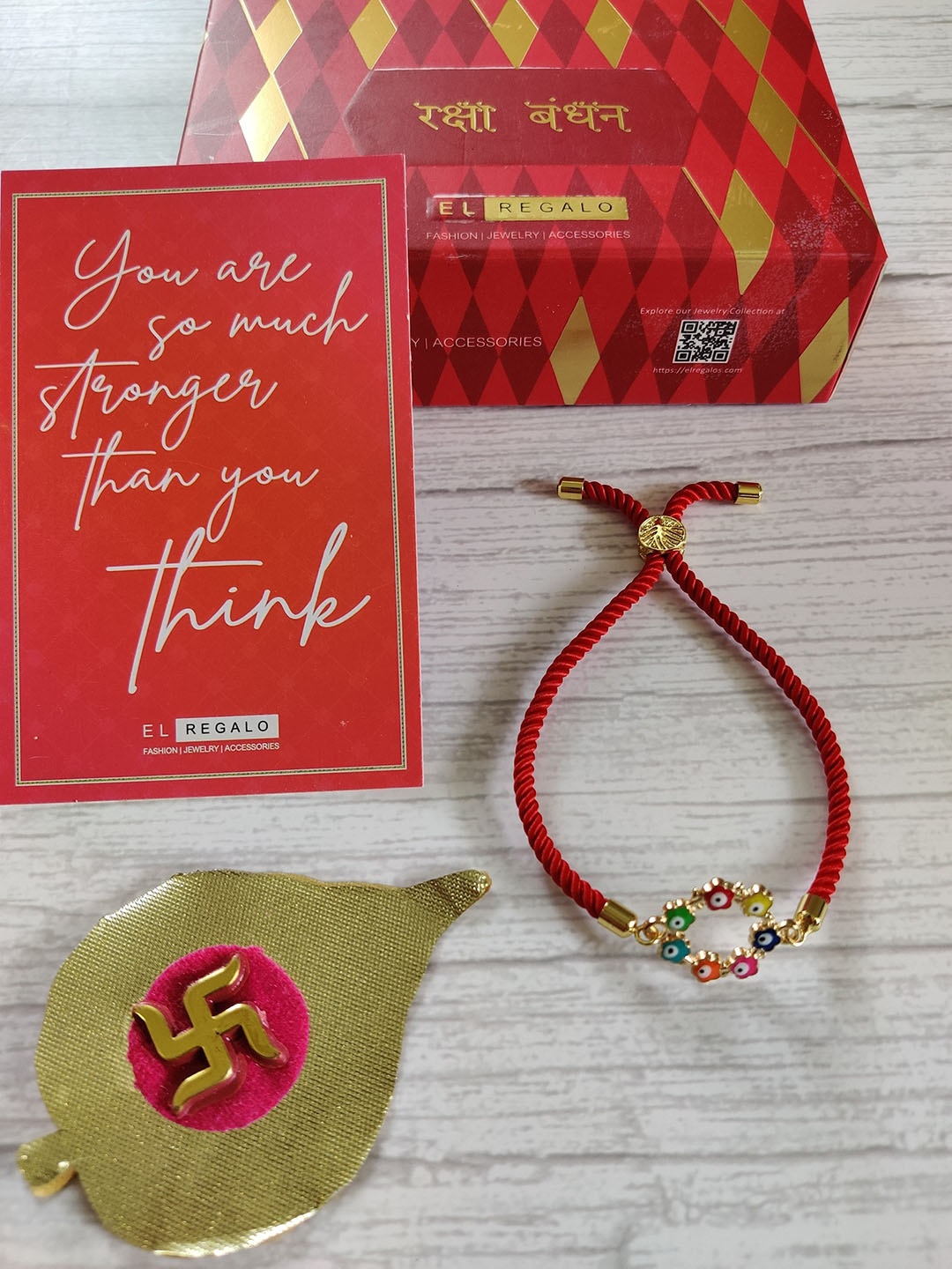 

EL REGALO Pack Of 2 Red & Gold Evil Eye Embellished Rakhi Combo