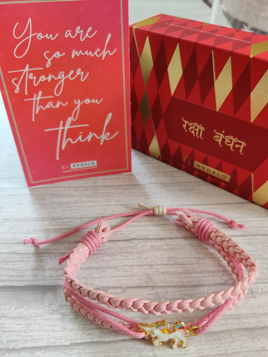 

EL REGALO Pink & White Stone-Studded Rakhi
