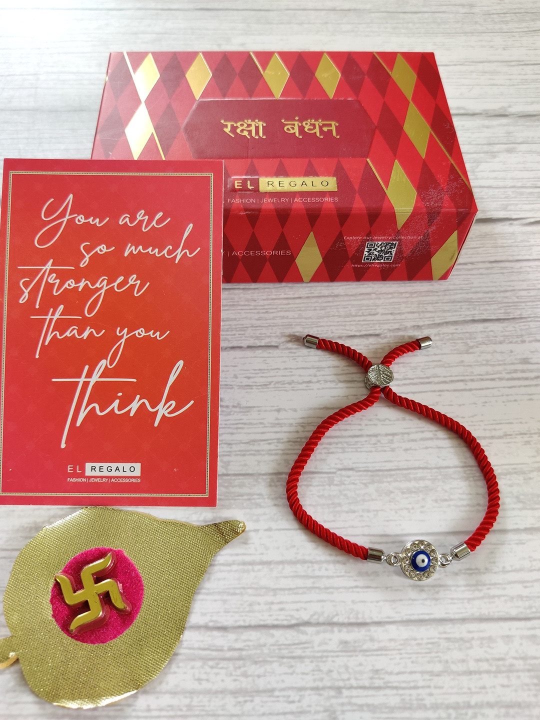 

EL REGALO Evil Eye Rakhi Gift Set with Greeting card and Shagun, Silver