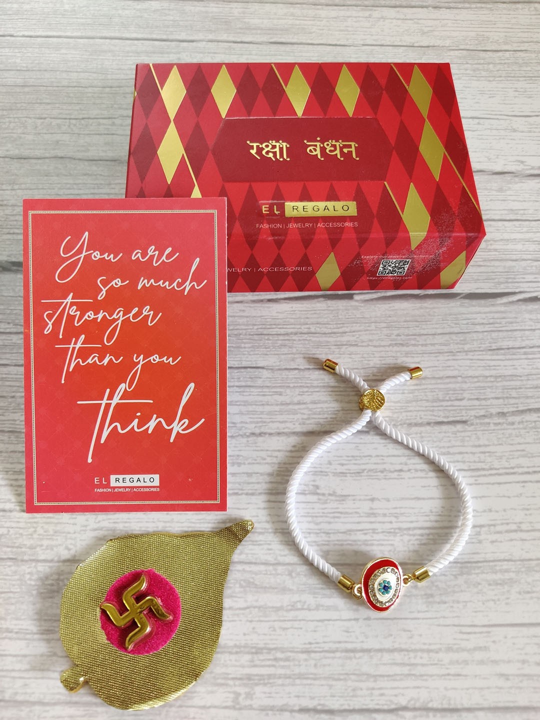 

EL REGALO Red & White Rakhi Gift Set