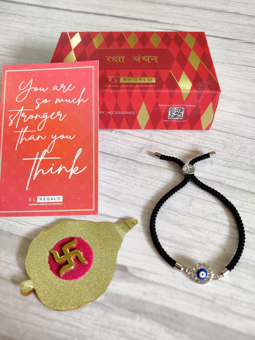 

EL REGALO Evil Eye Bracelet Rakhi With Card, Silver
