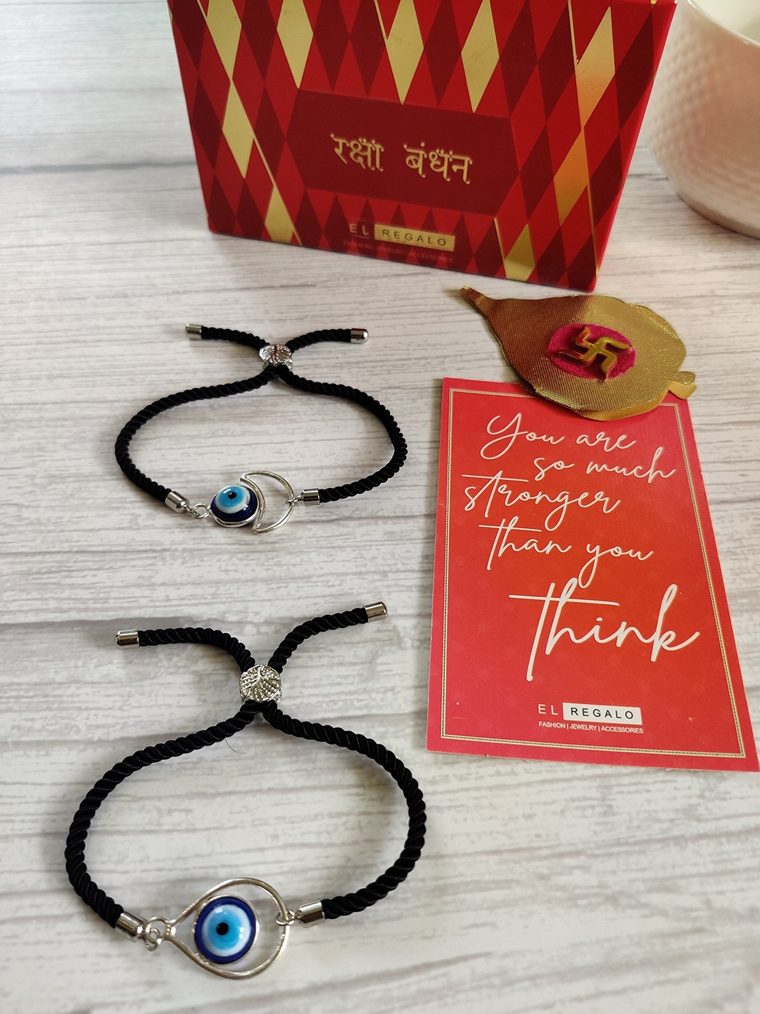 

EL REGALO Bhaiya Bhabhi Set of 2 Black Blue Evil Eye Wraparound Rakhi