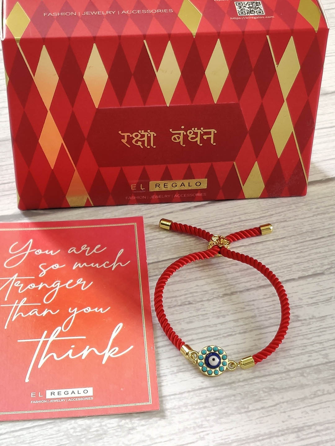 

EL REGALO Red & Gold Evil Eye Embellished Rakhi Combo