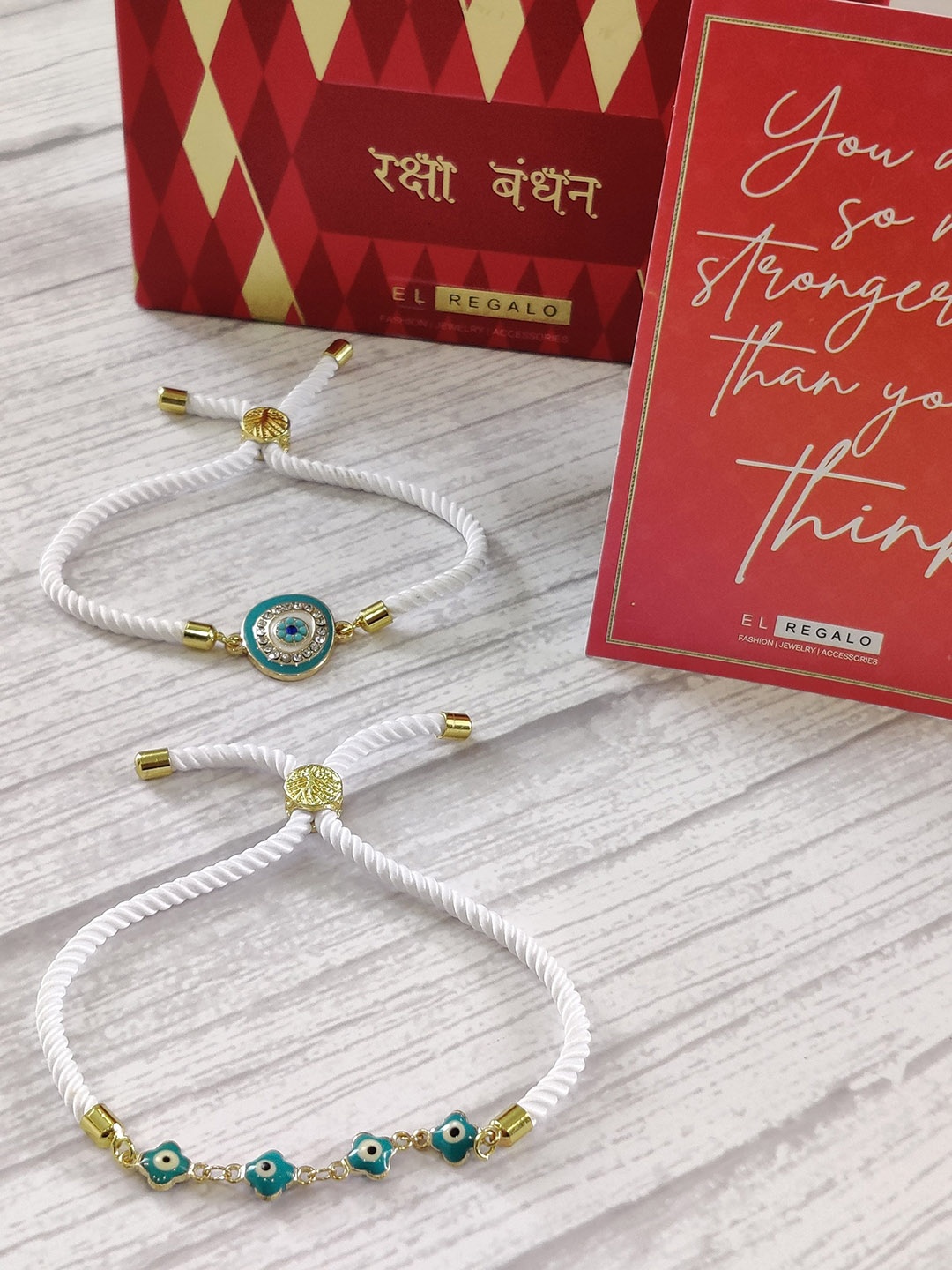 

EL REGALO Bhaiya Bhabhi White Set of 2 Evil-Eye Rakhi