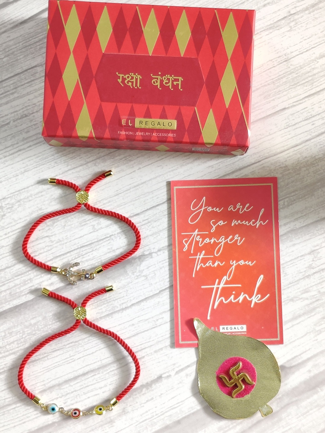 

EL REGALO Set of 2 Gold-Plated Evil Eye Rakhi With Card