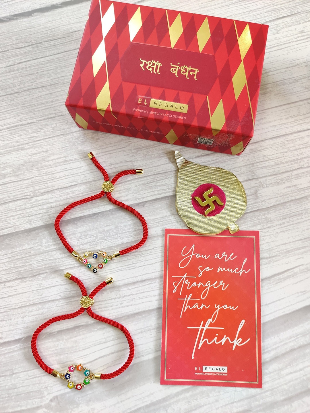 

EL REGALO Bhaiya Bhabhi Pack Of 2 Red Evil Eye Embellished Rakhi Combo