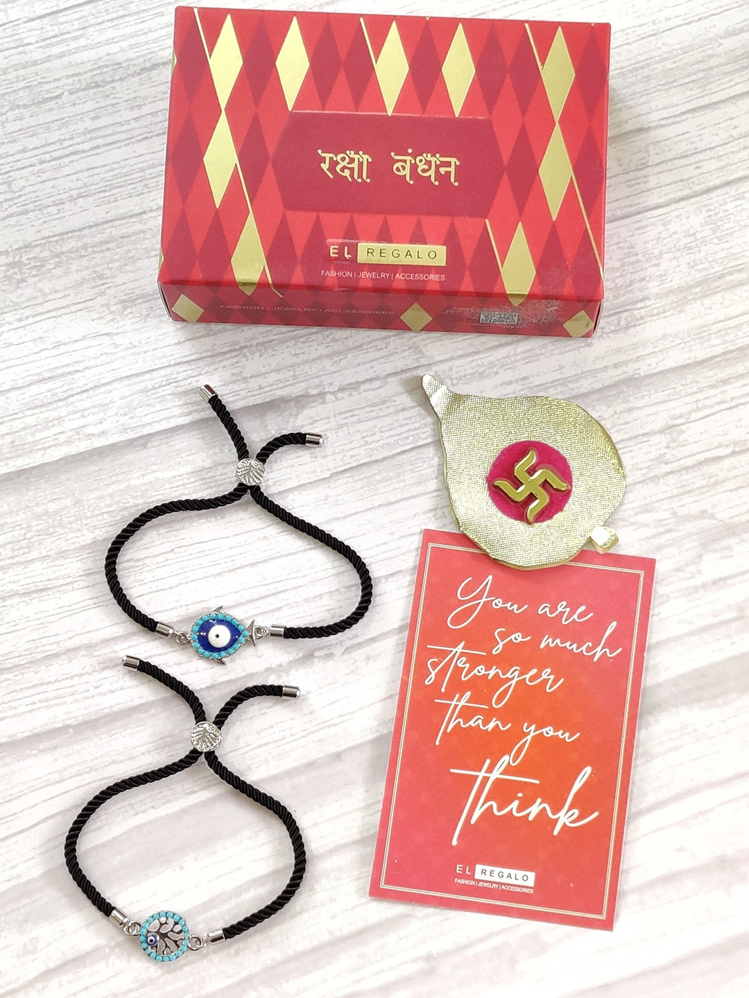 

EL REGALO Bhaiya Bhabhi Pack Of 2 Blue Evil Eye Embellished Rakhi Combo