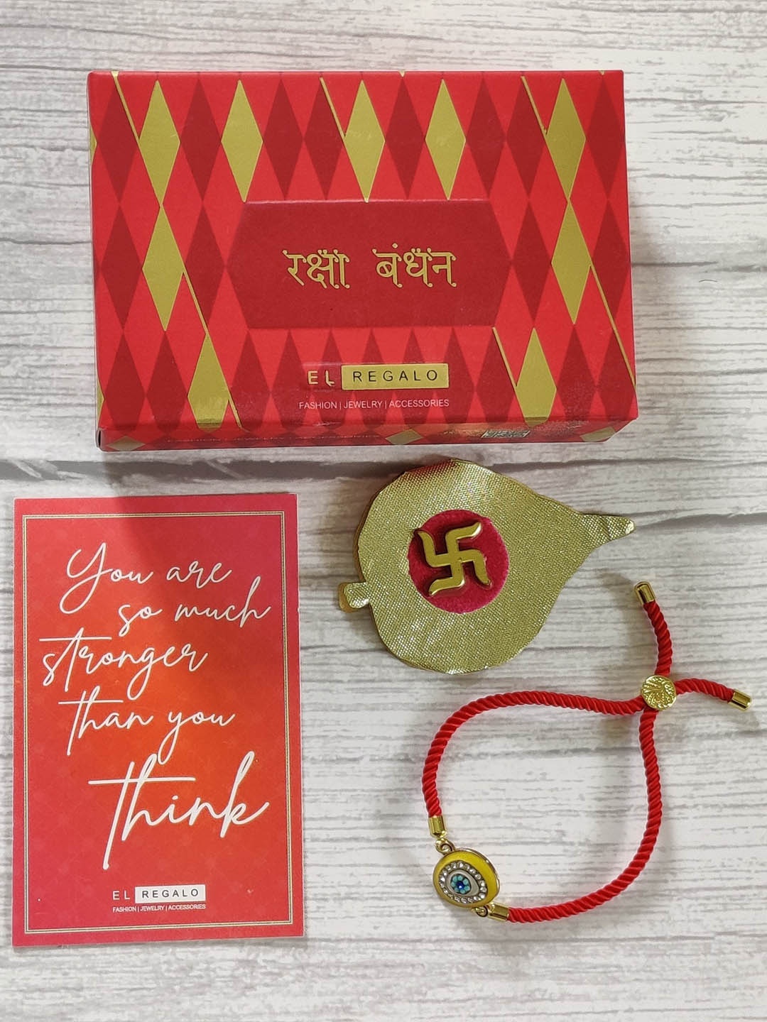 

EL REGALO Red & Gold Toned Evil Eye Wraparound Rakhi