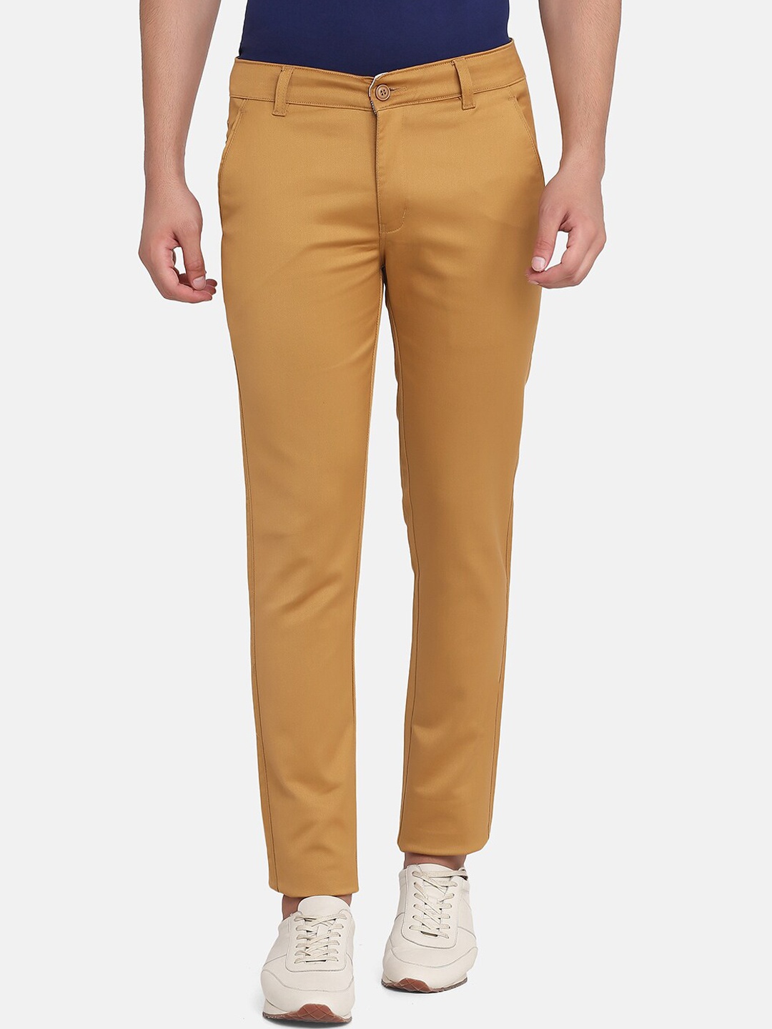 

TAHVO Men Mustard Yellow Comfort Slim Fit Chinos Trousers