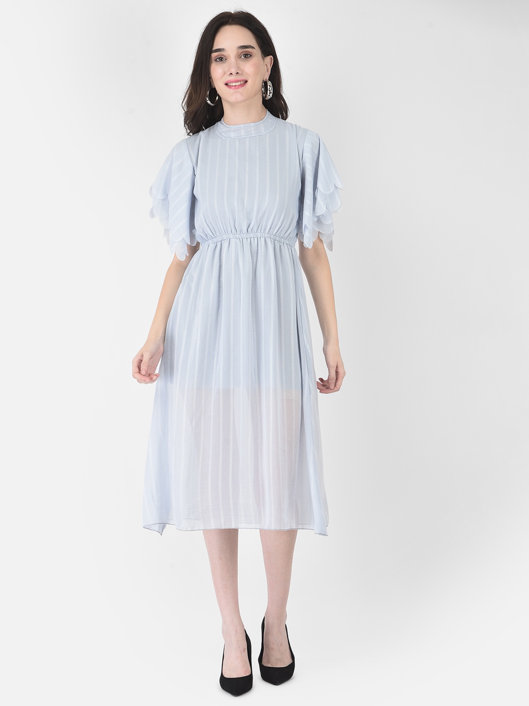 

FNOCKS Women Blue Striped Georgette Midi Dress