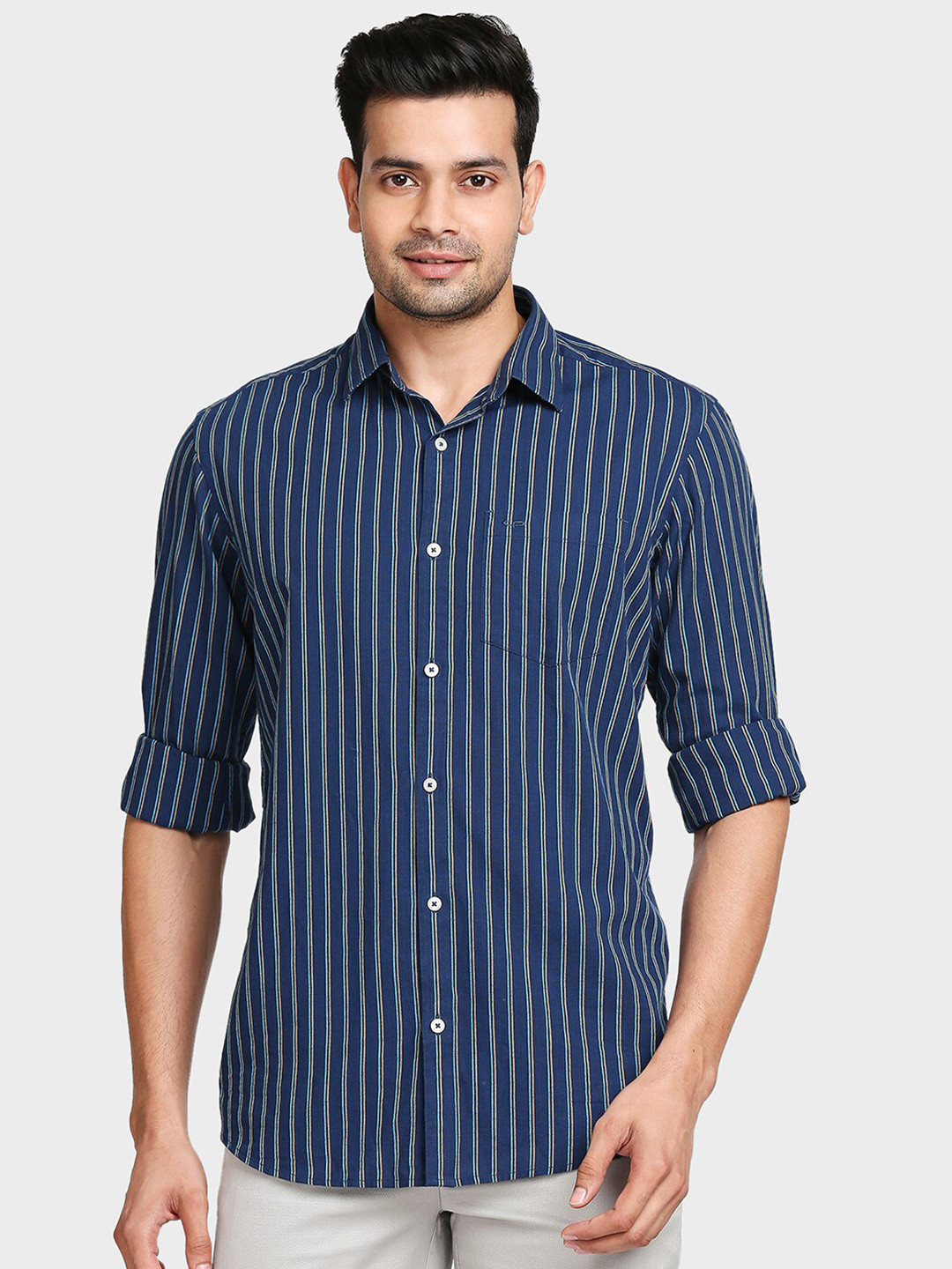 

ColorPlus Men Blue Tailored Fit Striped Casual Shirt