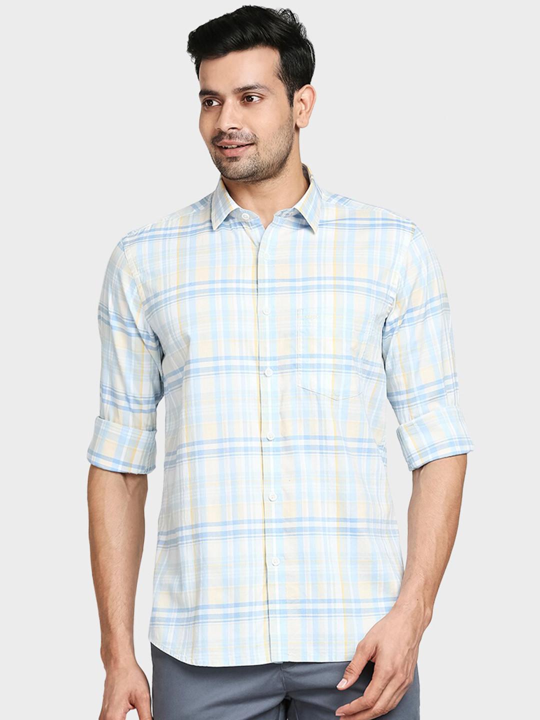 

ColorPlus Men Medium Blue Tailored Fit Checked Casual Shirt