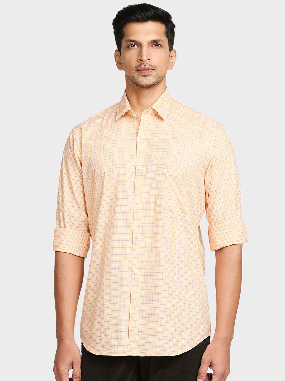 

ColorPlus Men Yellow Tailored Fit Checked Cotton Casual Shirt