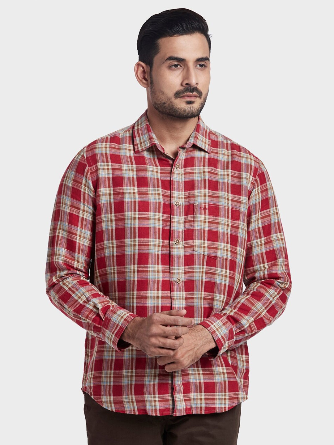

ColorPlus Men Red Tailored Fit Tartan Checks Checked Casual Shirt