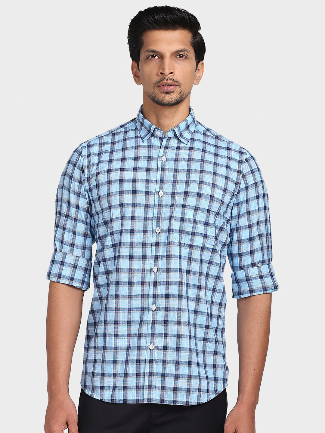 

ColorPlus Men Blue Tailored Fit Checked Casual Shirt