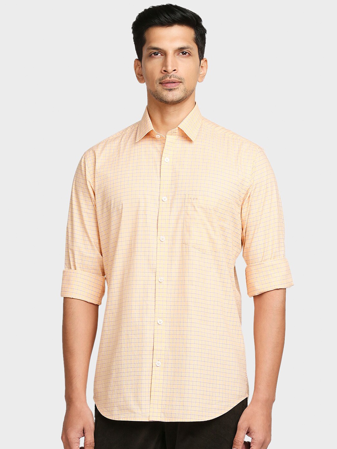 

ColorPlus Men Yellow Tailored Fit Checked Casual Shirt