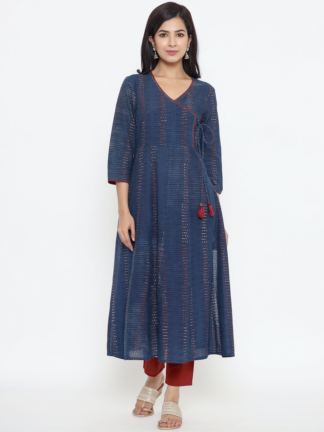 

Sutidora Women Blue Angrakha Pure Cotton Kurta with Trousers