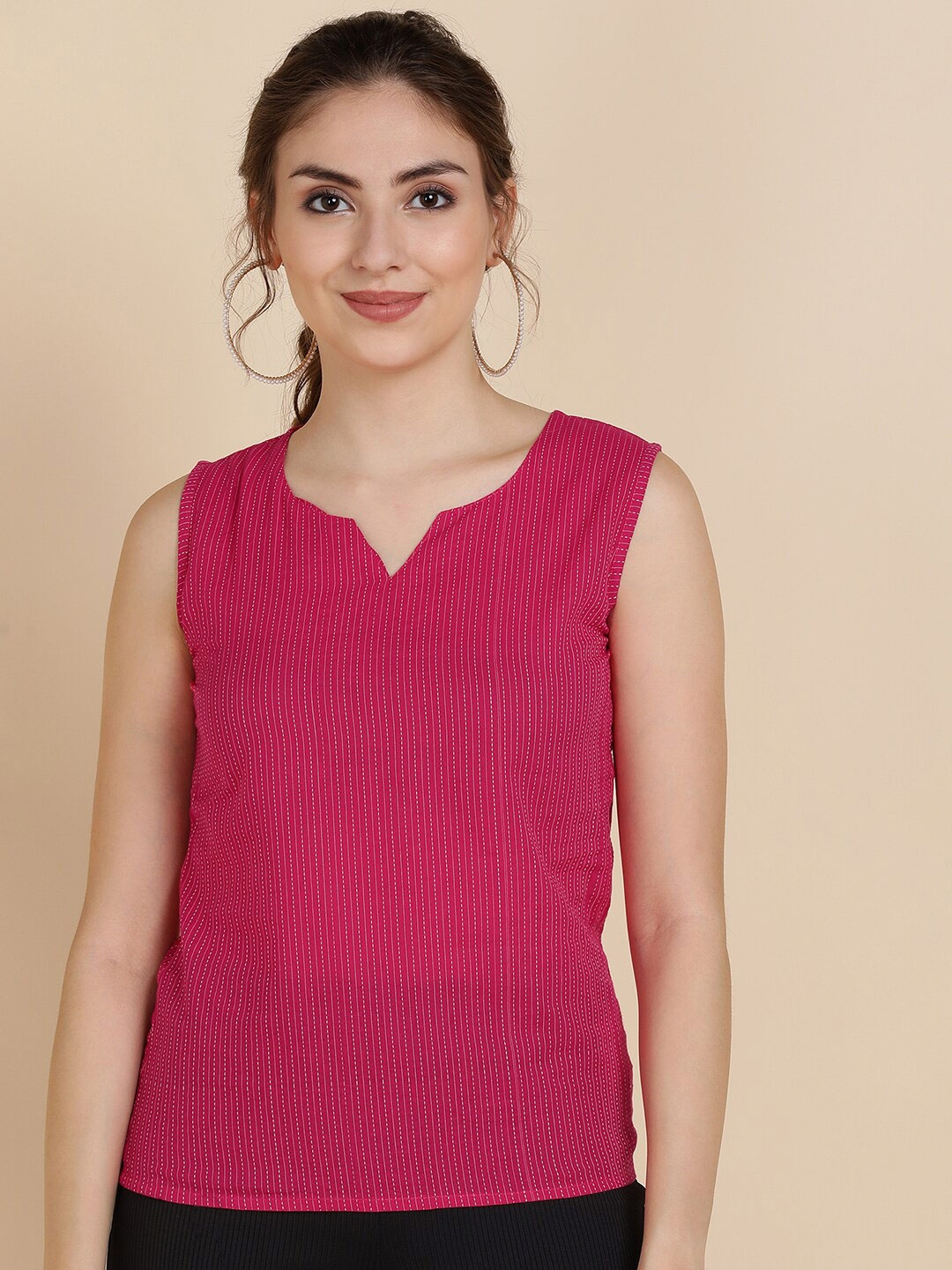 

Sangria Women Pink Solid Sleeveless Pure Cotton Top