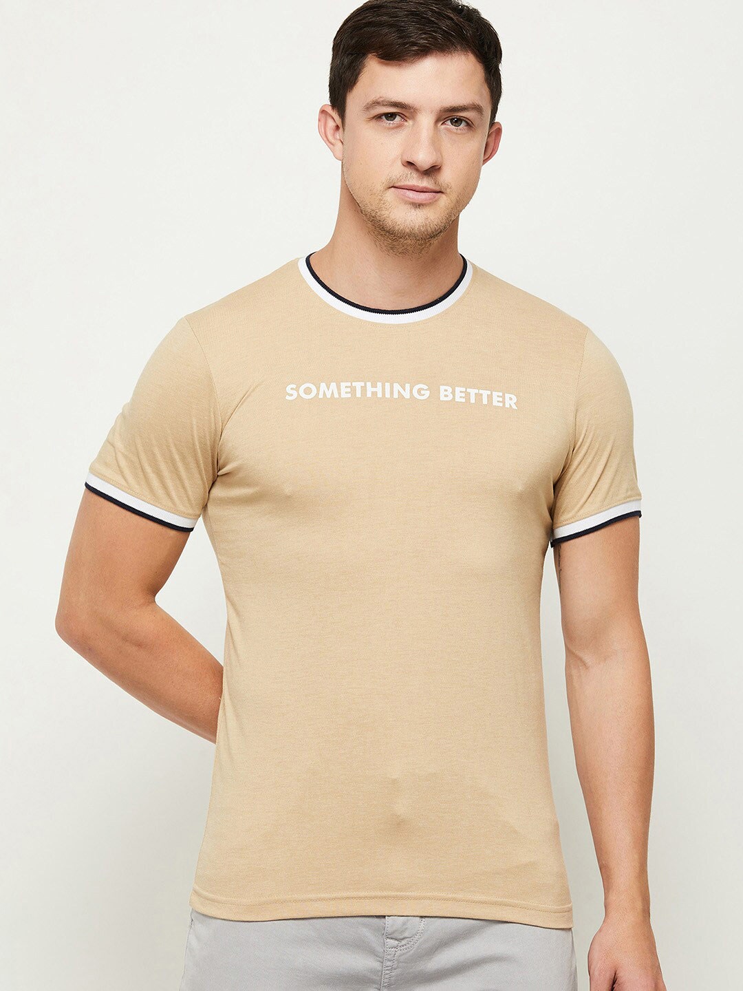 

max Men Sand Colored Typography Printed T-shirt, Yellow