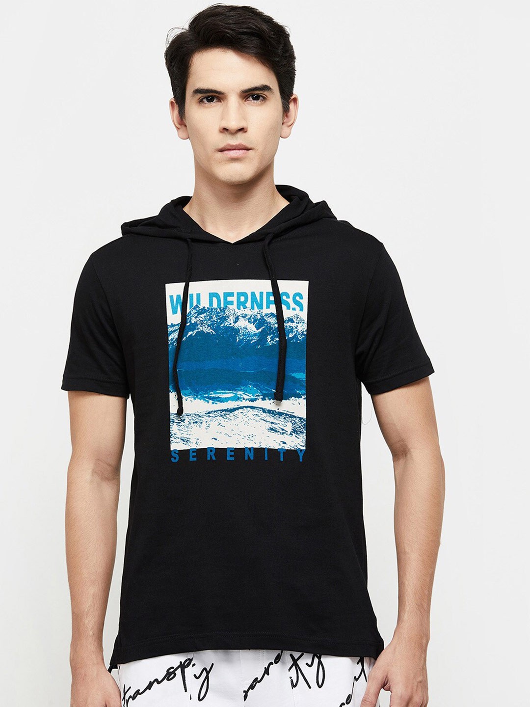 

max Men Black Typography Printed T-shirt