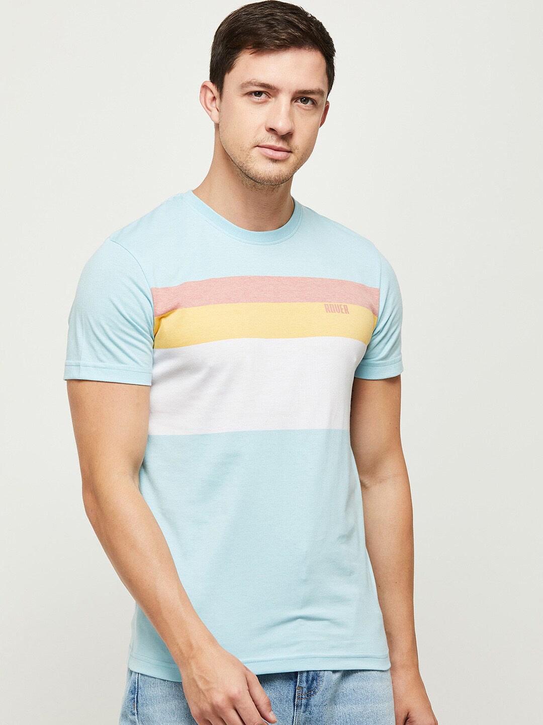 

max Men Green Striped Cotton T-shirt