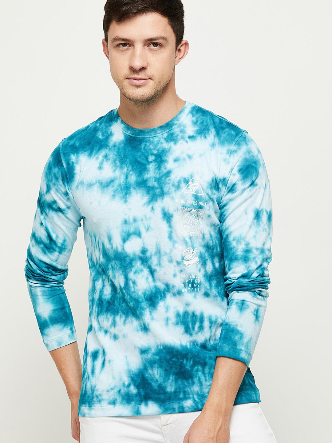 

max Men Blue Dyed Raw Edge T-shirt