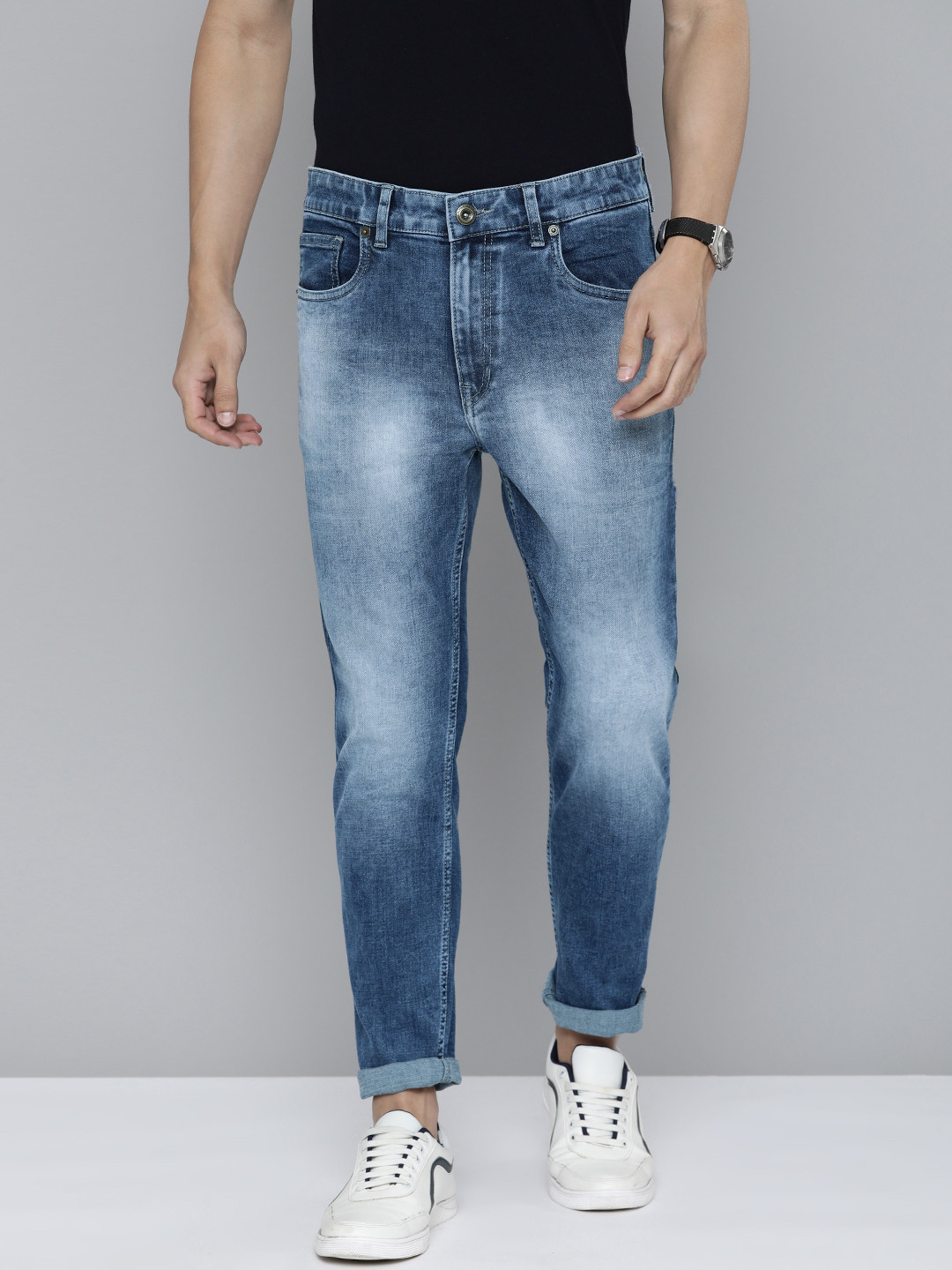 

Flying Machine Men Blue Slash Slim Tapered Fit Mid-Rise Heavy Fade Stretchable Jeans
