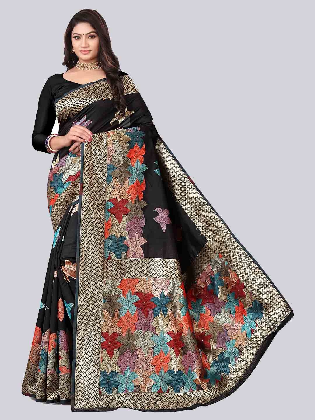 

TIEXA Black & Gold-Toned Woven Design Zari Pure Silk Banarasi Saree