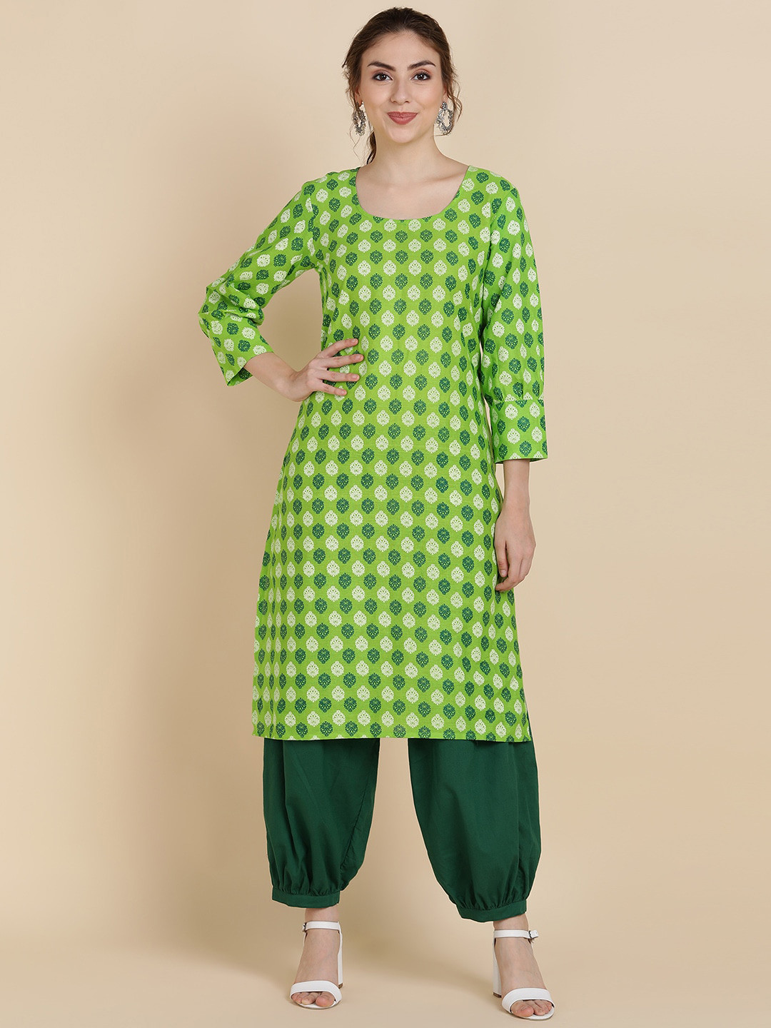 

Sangria Women Green Ethnic Motifs Printed Pure Cotton Kurta with Salwar
