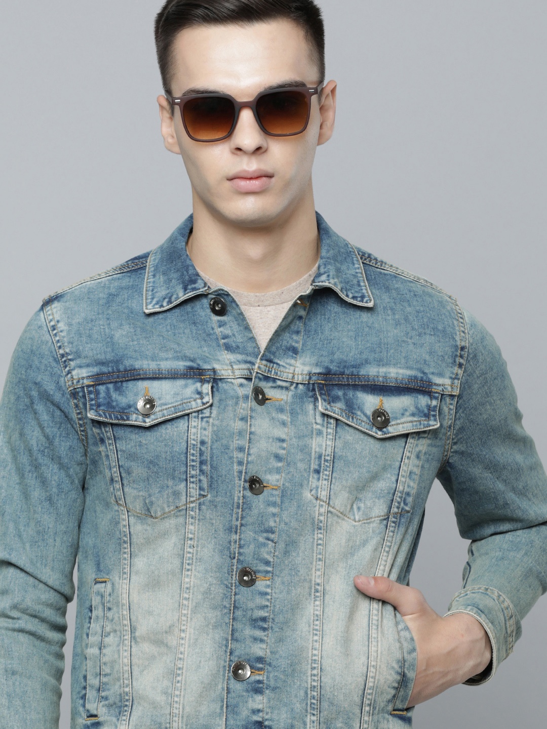 

Flying Machine Men Solid Denim Jacket, Blue
