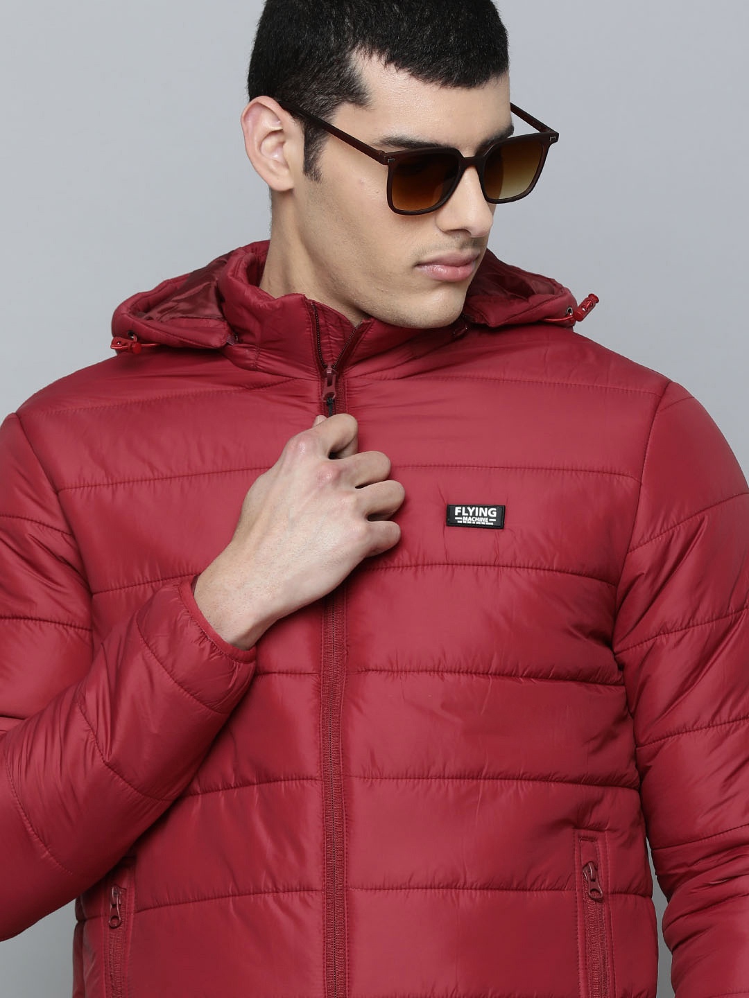 

Flying Machine Men Maroon Solid Puffer Jacket