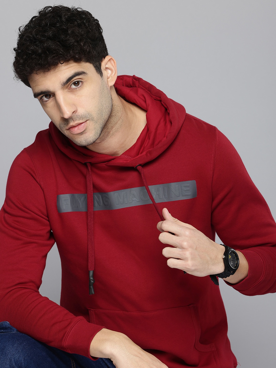 

Flying Machine Brand Logo Detailed Hooded Sweatshirt, Maroon