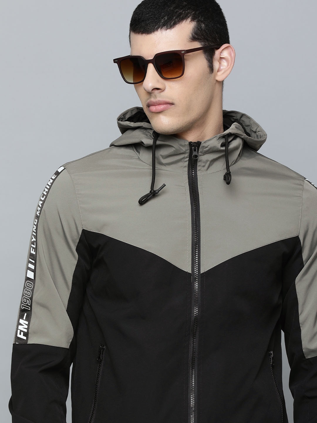 

Flying Machine Men Grey & Black Hooded Bomber Jacket