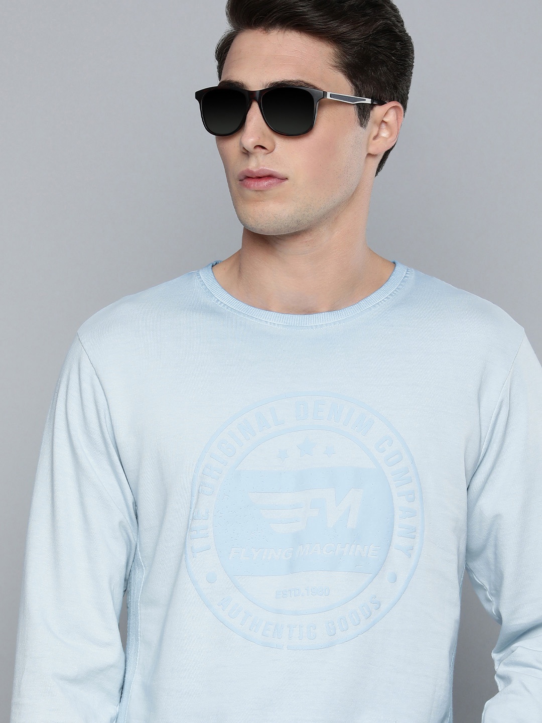 

Flying Machine Men Blue Brand Logo Printed Pure Cotton Pullover Sweatshirt