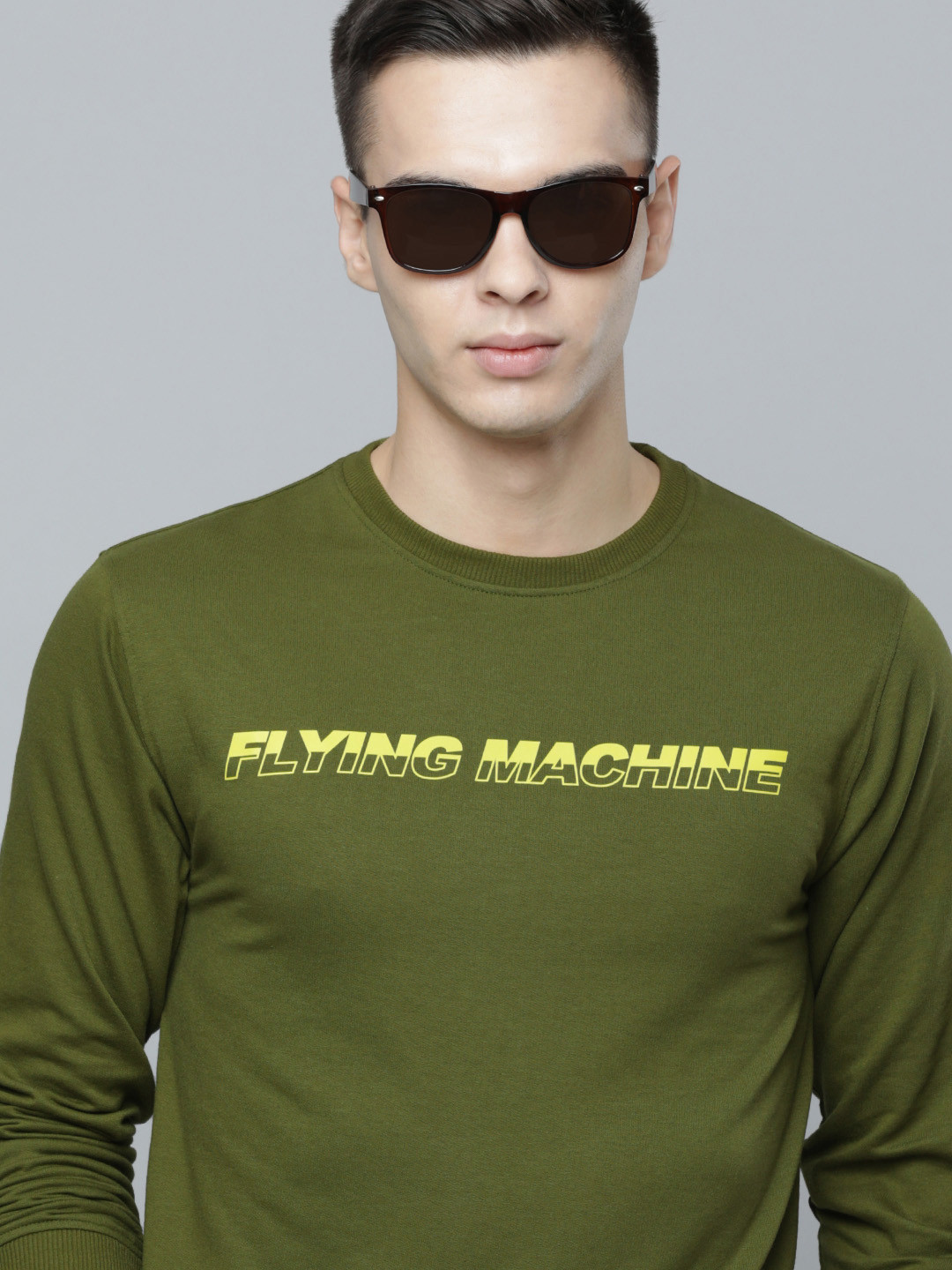 

Flying Machine Men Brand Logo Print Knitted Sweatshirt, Olive