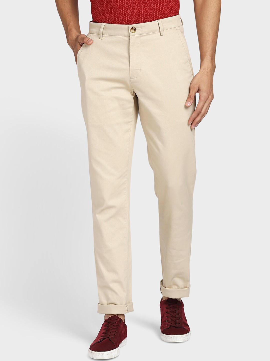

ColorPlus Men Beige straight fit Trousers