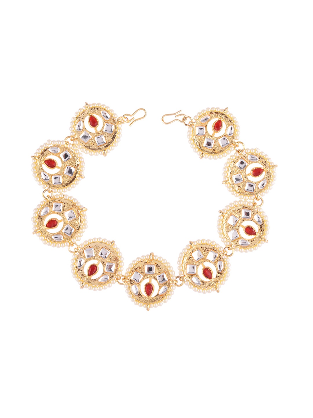 

FEMMIBELLA Gold-Plated Pearls & Kundan Studded Sheeshphool Mathapatti Head Jewellery