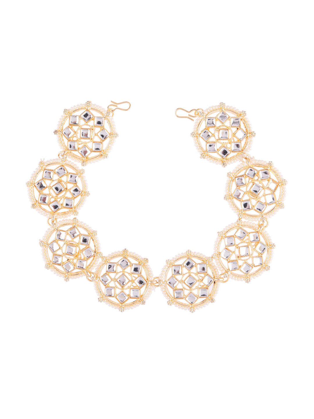 

FEMMIBELLA Women Gold -Plated White Kundan Studded & Pearl Sheeshphool Mathapatti