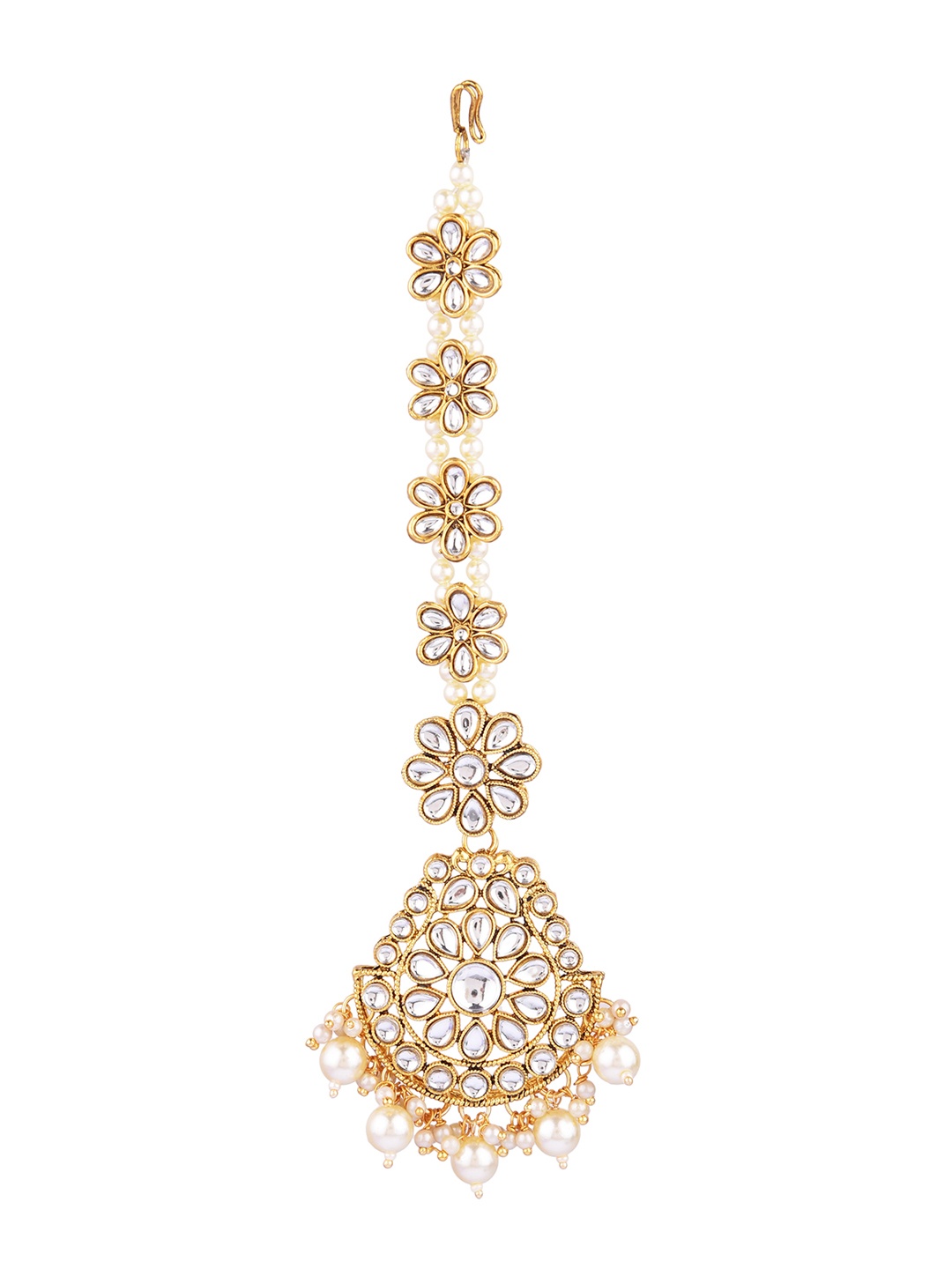 

FEMMIBELLA Gold-Plated Pearls & Kundan Studded Maangtikka Head Jewellery
