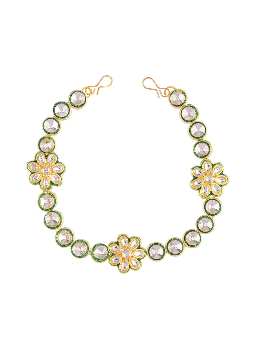

FEMMIBELLA Gold -Plated White Kundan Meenakari Sheeshphool Mathapatti