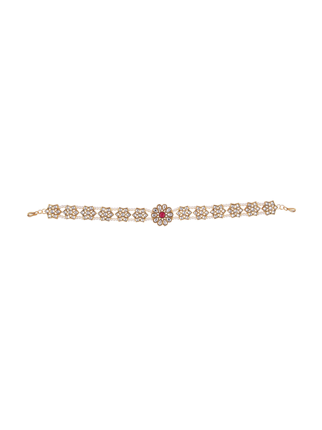

FEMMIBELLA Women Gold-Plated & Pearl Studded Sheeshphool Mathapatti Maang Tikka