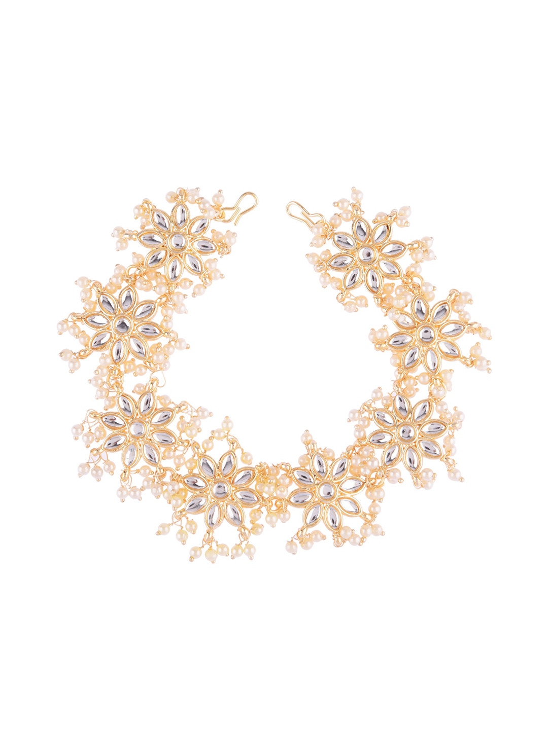 

FEMMIBELLA Women Gold-Plated Pearls & Kundan Studded Sheeshphool Mathapatti Head Jewellery