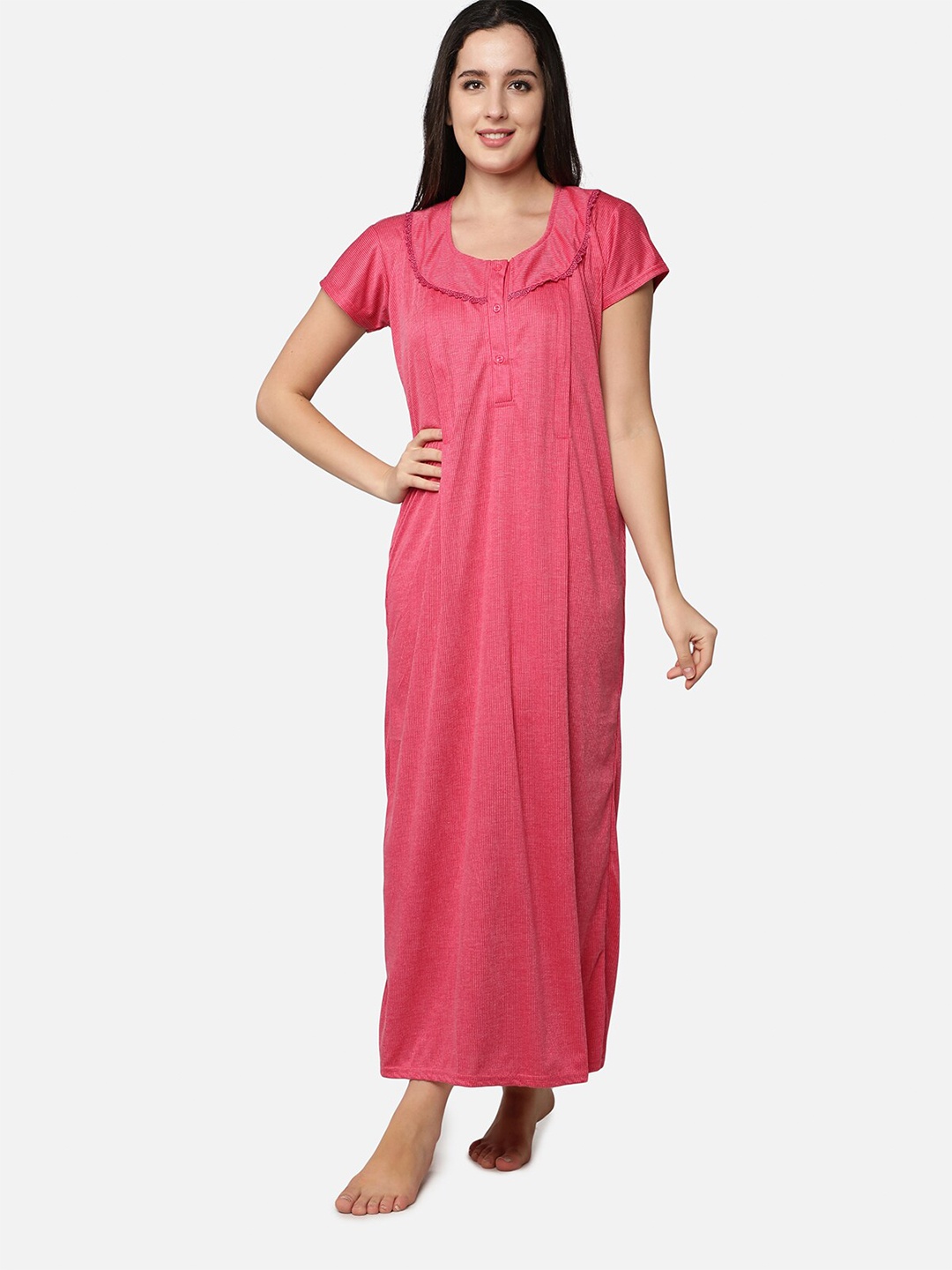 

Be You Pink Synthetic Striped Maternity / Feeding Gown for women